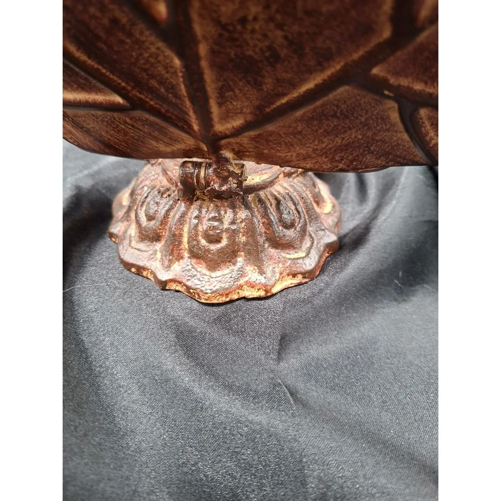 Vintage Copper Tone Folding Metal Maple Leaf Tiered Serving Tray Stand Decor